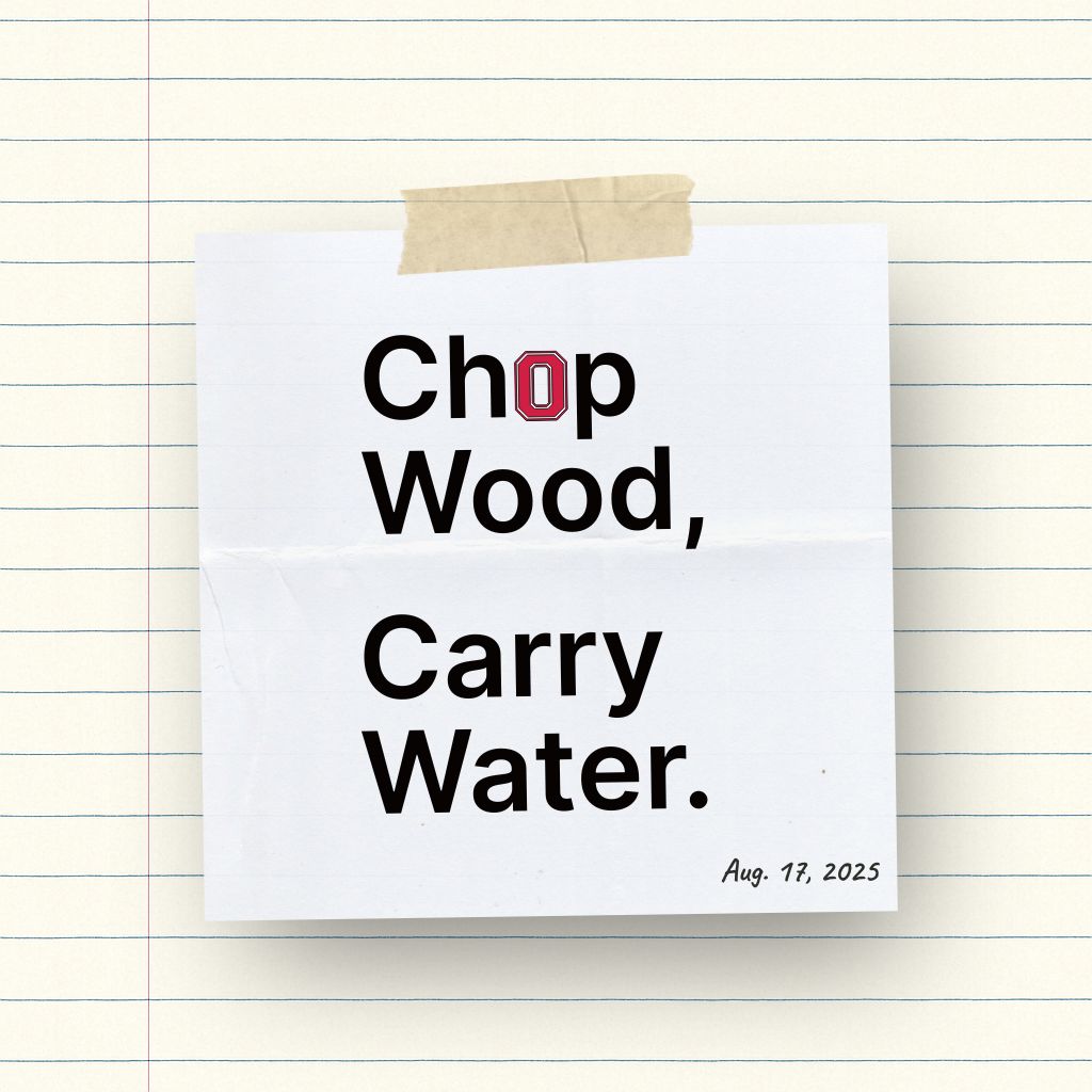Notebook-style graphic featuring the title of the book Chop Wood, Carry Water.